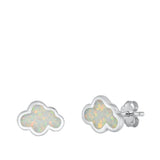 Sterling Silver Rhodim Plated Cloud White Lab Opal Stud Earrings