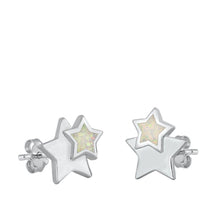 Load image into Gallery viewer, Sterling Silver Rhodim Plated Star White Lab Opal Stud Earrings - silverdepot