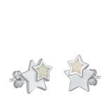 Sterling Silver Rhodim Plated Star White Lab Opal Stud Earrings