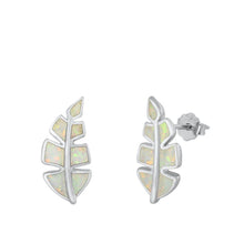 Load image into Gallery viewer, Sterling Silver Rhodim Plated Leaf White Lab Opal Stud Earrings - silverdepot