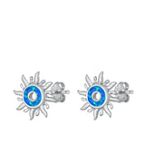 Sterling Silver Rhodim Plated Sun Blue Lab Opal Stud Earrings