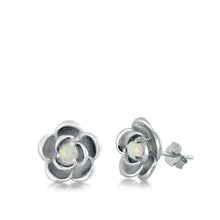 Load image into Gallery viewer, Sterling Silver Rhodim Plated Flower White Lab Opal Stud Earrings - silverdepot