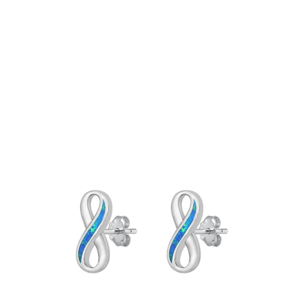 Sterling Silver Rhodium Plated Infinity Blue Lab Opal Earrings - silverdepot