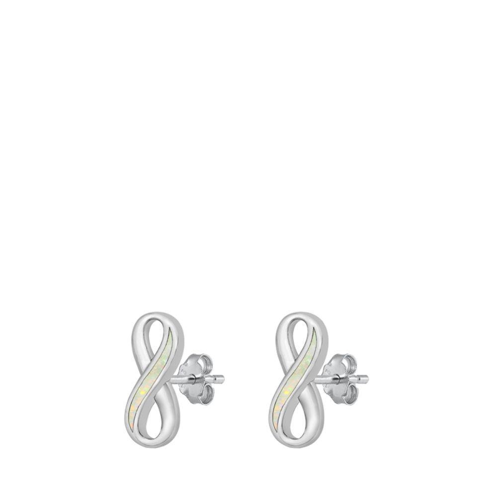 Sterling Silver Rhodium Plated Infinity White Lab Opal Earrings - silverdepot