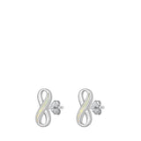 Sterling Silver Rhodium Plated Infinity White Lab Opal Earrings