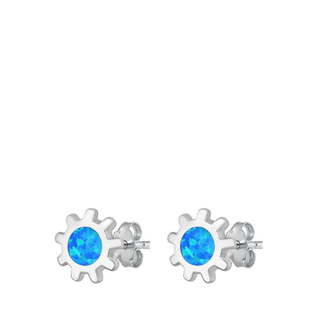 Sterling Silver Rhodium Plated Sun Blue Lab Opal Earrings - silverdepot