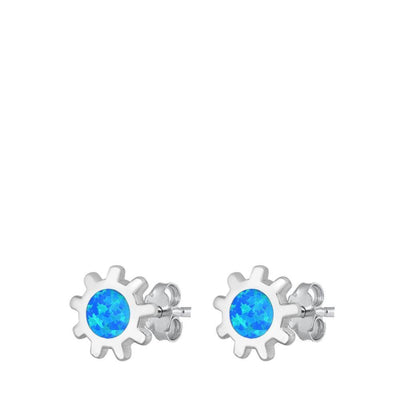 Sterling Silver Rhodium Plated Sun Blue Lab Opal Earrings - silverdepot