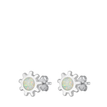 Load image into Gallery viewer, Sterling Silver Rhodium Plated Sun White Lab Opal Earrings