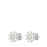 Sterling Silver Rhodium Plated Sun White Lab Opal Earrings