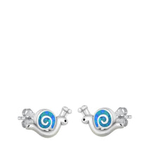 Load image into Gallery viewer, Sterling Silver Rhodium Plated Snail Blue Lab Opal Earrings - silverdepot