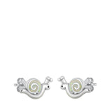 Sterling Silver Rhodium Plated Snail White Lab Opal Earrings