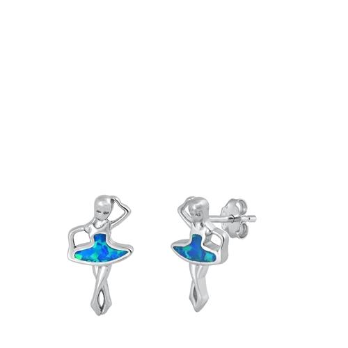 Sterling Silver Rhodium Plated Ballet Dancer Blue Lab Opal Earrings