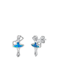 Load image into Gallery viewer, Sterling Silver Rhodium Plated Ballet Dancer Blue Lab Opal Earrings