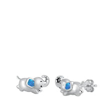 Load image into Gallery viewer, Sterling Silver Rhodium Plated Baby Elephant Blue Lab Opal Earrings