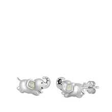 Load image into Gallery viewer, Sterling Silver Rhodium Plated Baby Elephant White Lab Opal Earrings