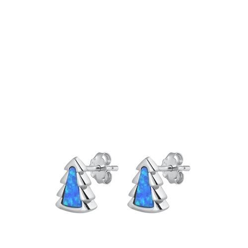 Sterling Silver Rhodium Plated Little Tree Blue Lab Opal Earrings