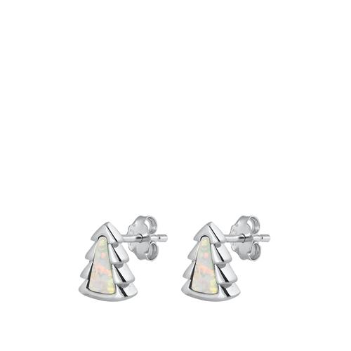 Sterling Silver Rhodium Plated Little Tree White Lab Opal Earrings