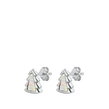 Load image into Gallery viewer, Sterling Silver Rhodium Plated Little Tree White Lab Opal Earrings