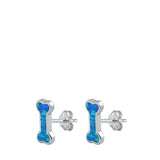 Sterling Silver Rhodium Plated Dog Bone Blue Lab Opal Earrings