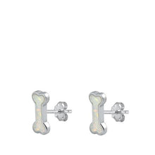 Load image into Gallery viewer, Sterling Silver Rhodium Plated Dog Bone White Lab Opal Earrings