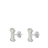 Sterling Silver Rhodium Plated Dog Bone White Lab Opal Earrings