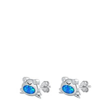 Load image into Gallery viewer, Sterling Silver Rhodium Plated Frog Blue Lab Opal Earrings