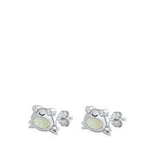 Load image into Gallery viewer, Sterling Silver Rhodium Plated Frog White Lab Opal Earrings