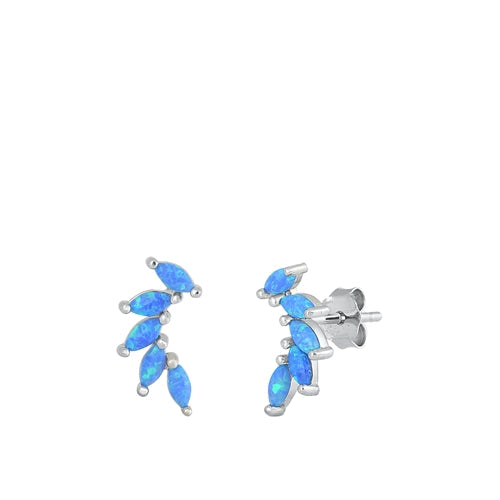 Sterling Silver Rhodium Plated Blue Lab Opal Earrings-13.2mm