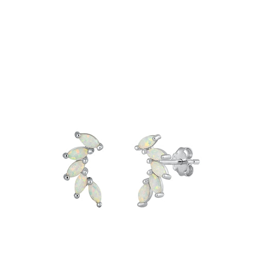 Sterling Silver Rhodium Plated White Lab Opal Earrings-13.2mm