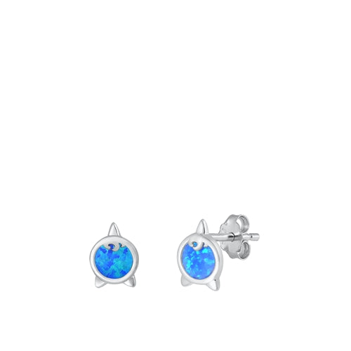 Sterling Silver Rhodium Plated Unicorn Blue Lab Opal Earrings