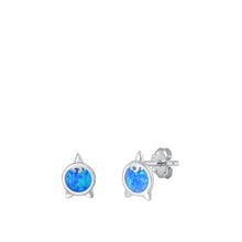 Load image into Gallery viewer, Sterling Silver Rhodium Plated Unicorn Blue Lab Opal Earrings