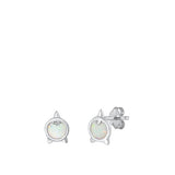 Sterling Silver Rhodium Plated Unicorn White Lab Opal Earrings