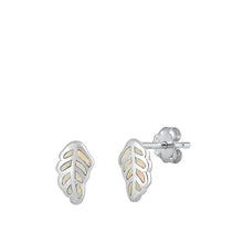 Load image into Gallery viewer, Sterling Silver Rhodium Plated Leaf White Lab Opal Earrings