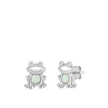 Load image into Gallery viewer, Sterling Silver Rhodium Plated Frog White Lab Opal Earrings-12.5mm