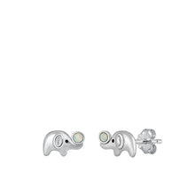 Load image into Gallery viewer, Sterling Silver Rhodium Plated Elephant White Lab Opal Earrings