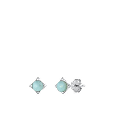 Sterling Silver Oxidized Diamond Larimar Earrings Face Height-4.9mm