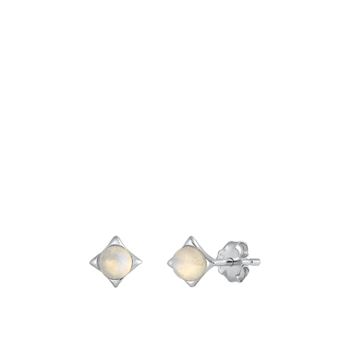 Sterling Silver Oxidized Diamond Moonstone Earrings Face Height-4.9mm