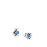 Sterling Silver Oxidized Moon Blue Lab Opal Earrings-6.6mm