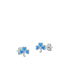Load image into Gallery viewer, Sterling Silver Rhodium Plated Clover Blue Lab Opal Earrings