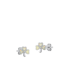 Load image into Gallery viewer, Sterling Silver Rhodium Plated Clover White Lab Opal Earrings