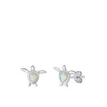 Load image into Gallery viewer, Sterling Silver Rhodium Plated Turtle White Lab Opal Earrings-8.5mm
