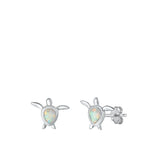 Sterling Silver Rhodium Plated Turtle White Lab Opal Earrings-8.5mm