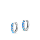 Sterling Silver Rhodium Plated Hoop Blue Lab Opal Earrings-11mm