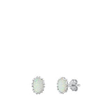 Sterling Silver Rhodium Plated White Lab Opal Earrings-6.8mm