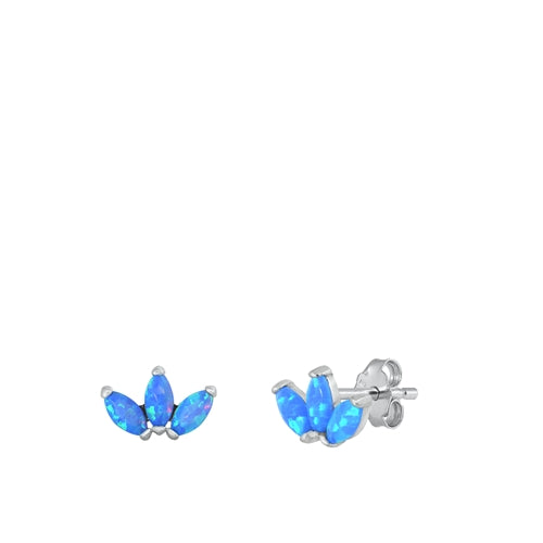 Sterling Silver Rhodium Plated Leaves Blue Lab Opal Earrings