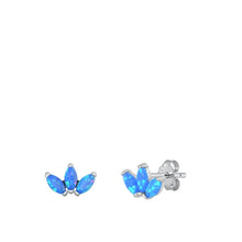 Load image into Gallery viewer, Sterling Silver Rhodium Plated Leaves Blue Lab Opal Earrings