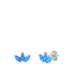Sterling Silver Rhodium Plated Leaves Blue Lab Opal Earrings
