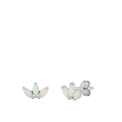 Sterling Silver Rhodium Plated Leaves White Lab Opal Earrings