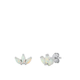 Sterling Silver Rhodium Plated Leaves White Lab Opal Earrings