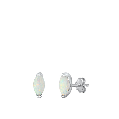 Sterling Silver Rhodium Plated White Lab Opal Earrings-5.5mm